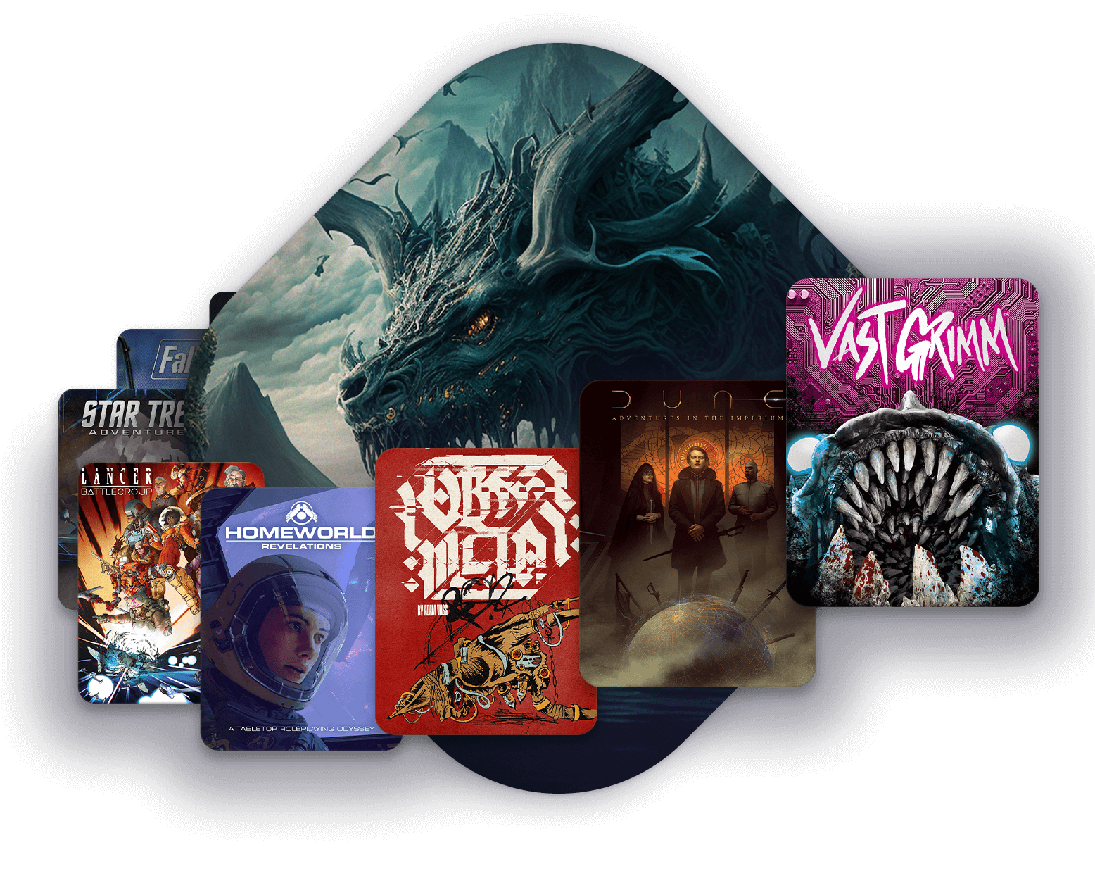 Games published on Role: Vast Grimm, Dune RPG, Cyber Metal, Homeworld Savations, Lancer Battlegroup, Star Trek Adventures, Fallout RPG